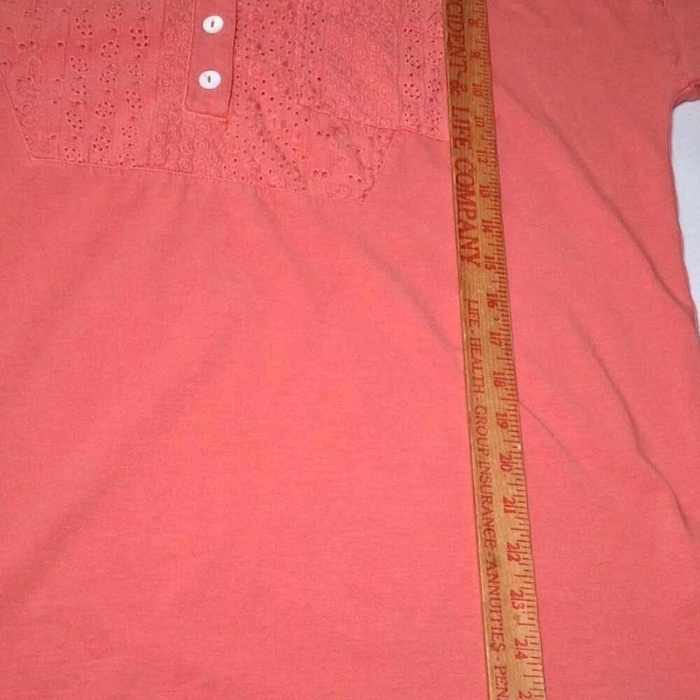 Soft Surroundings Tunic Henley Shirt Large Coral Knit Lace Eyelet Button Up - Picture 6 of 14